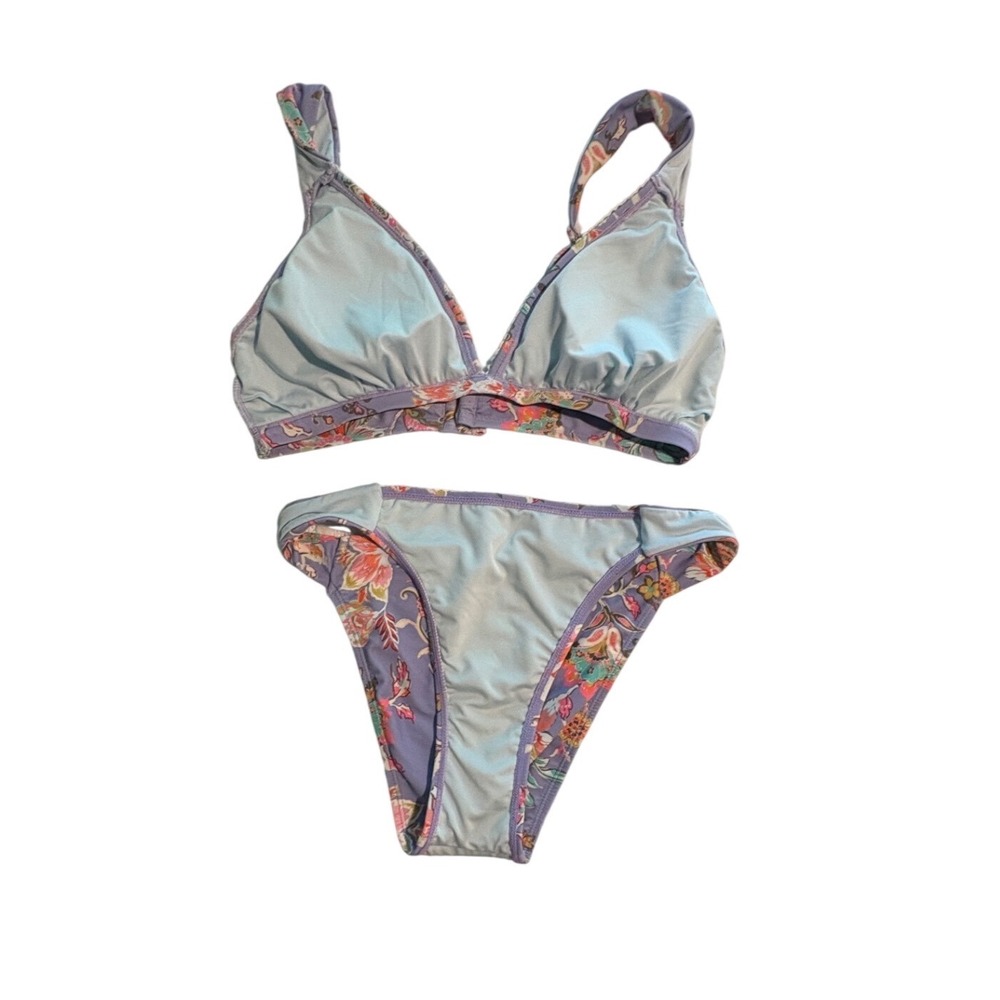 Purple Floral Paisley Crochet Lace Trim Two Piece Bikini Set Boho Swimwear Sz M - Picture 5 of 6